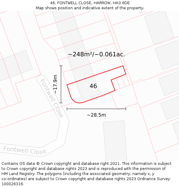 46, FONTWELL CLOSE, HARROW, HA3 6DE: Plot and title map