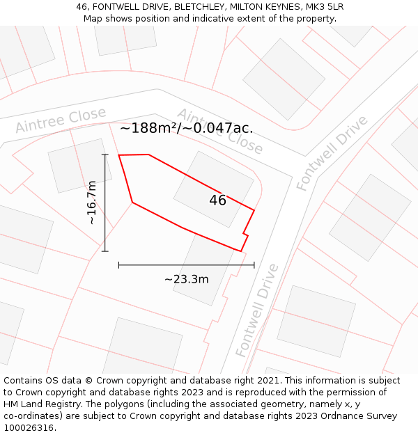 46, FONTWELL DRIVE, BLETCHLEY, MILTON KEYNES, MK3 5LR: Plot and title map