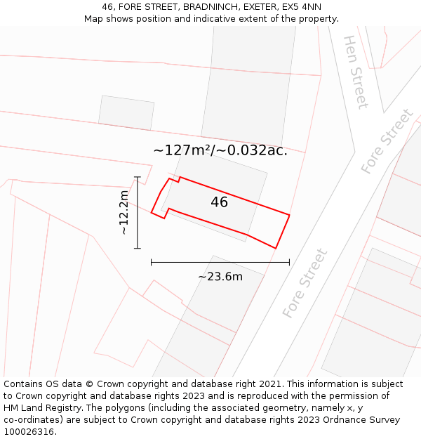 46, FORE STREET, BRADNINCH, EXETER, EX5 4NN: Plot and title map