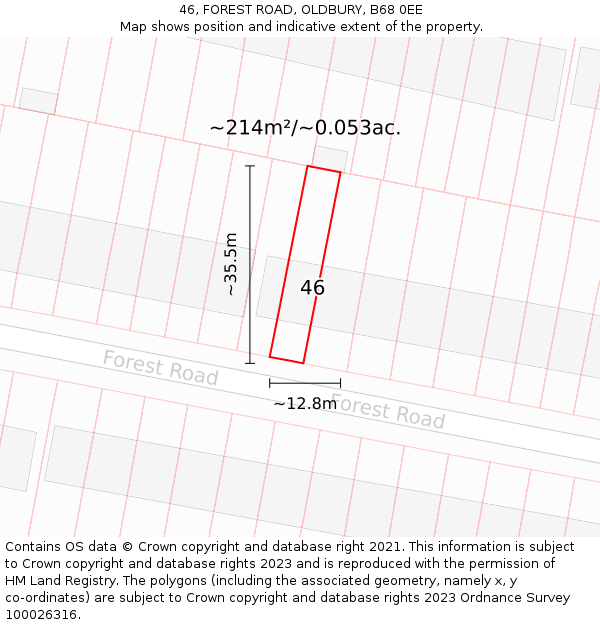 46, FOREST ROAD, OLDBURY, B68 0EE: Plot and title map
