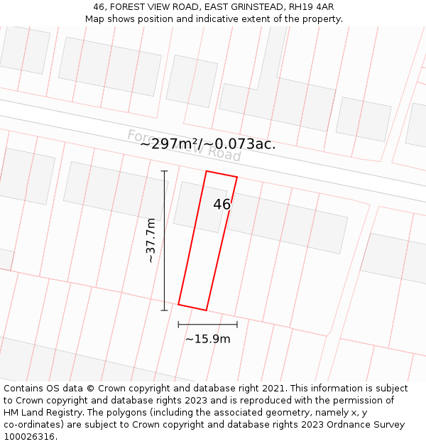 46, FOREST VIEW ROAD, EAST GRINSTEAD, RH19 4AR: Plot and title map
