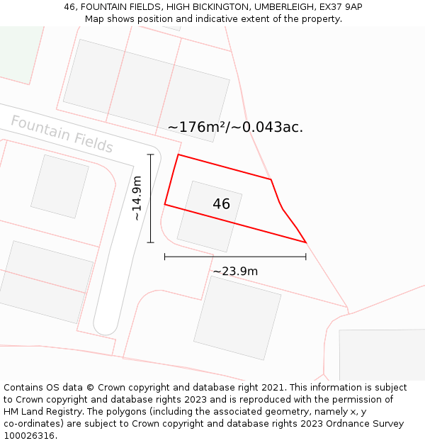 46, FOUNTAIN FIELDS, HIGH BICKINGTON, UMBERLEIGH, EX37 9AP: Plot and title map