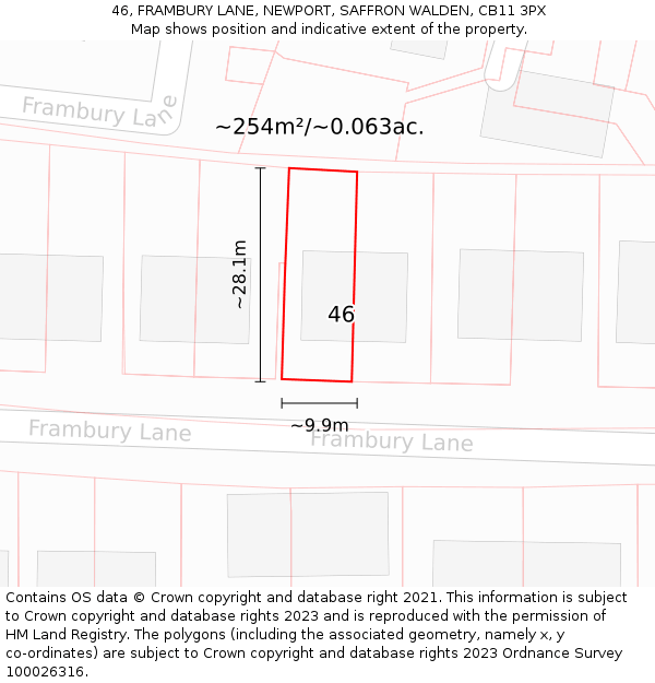 46, FRAMBURY LANE, NEWPORT, SAFFRON WALDEN, CB11 3PX: Plot and title map
