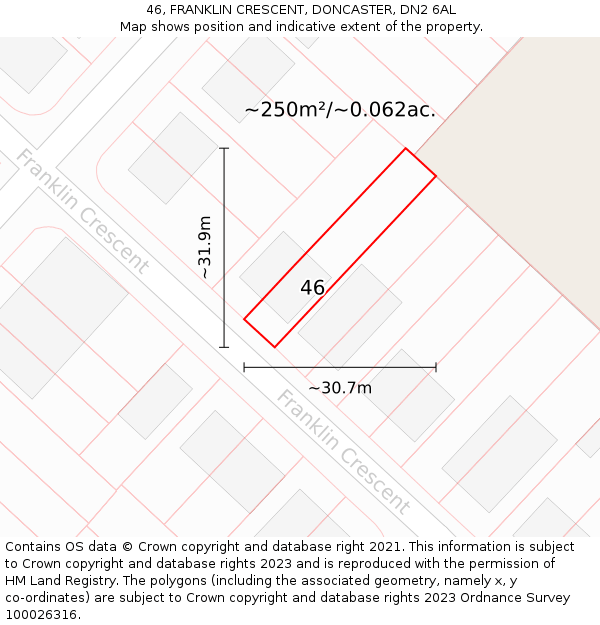 46, FRANKLIN CRESCENT, DONCASTER, DN2 6AL: Plot and title map