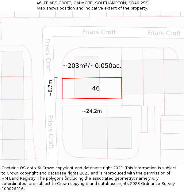 46, FRIARS CROFT, CALMORE, SOUTHAMPTON, SO40 2SS: Plot and title map