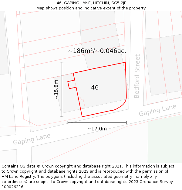 46, GAPING LANE, HITCHIN, SG5 2JF: Plot and title map