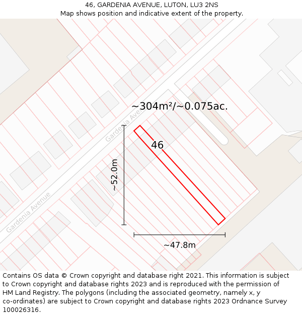 46, GARDENIA AVENUE, LUTON, LU3 2NS: Plot and title map