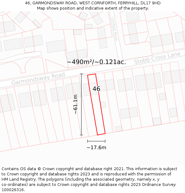 46, GARMONDSWAY ROAD, WEST CORNFORTH, FERRYHILL, DL17 9HD: Plot and title map