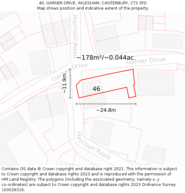 46, GARNER DRIVE, AYLESHAM, CANTERBURY, CT3 3FD: Plot and title map