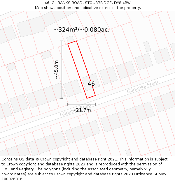 46, GILBANKS ROAD, STOURBRIDGE, DY8 4RW: Plot and title map