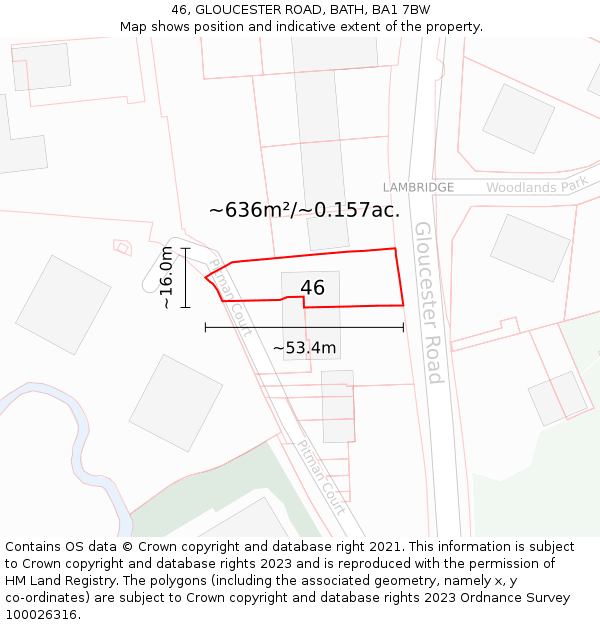 46, GLOUCESTER ROAD, BATH, BA1 7BW: Plot and title map
