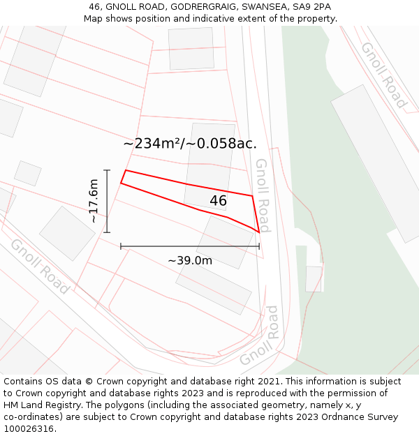 46, GNOLL ROAD, GODRERGRAIG, SWANSEA, SA9 2PA: Plot and title map