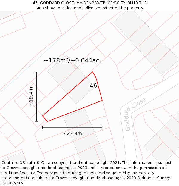 46, GODDARD CLOSE, MAIDENBOWER, CRAWLEY, RH10 7HR: Plot and title map