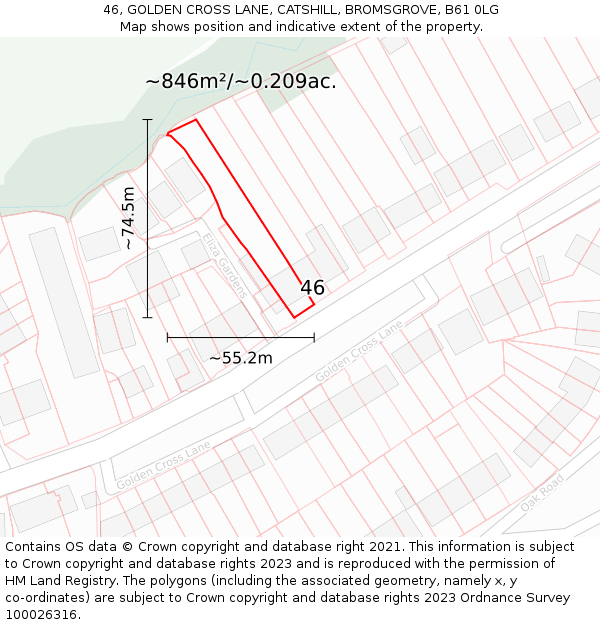 46, GOLDEN CROSS LANE, CATSHILL, BROMSGROVE, B61 0LG: Plot and title map