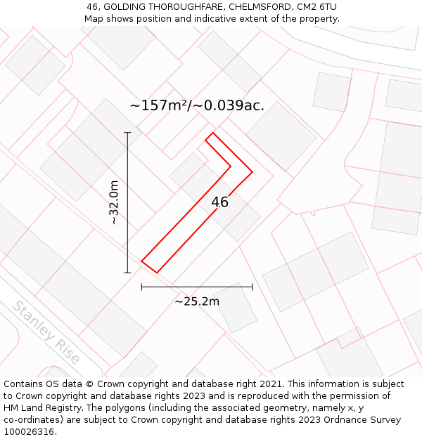 46, GOLDING THOROUGHFARE, CHELMSFORD, CM2 6TU: Plot and title map