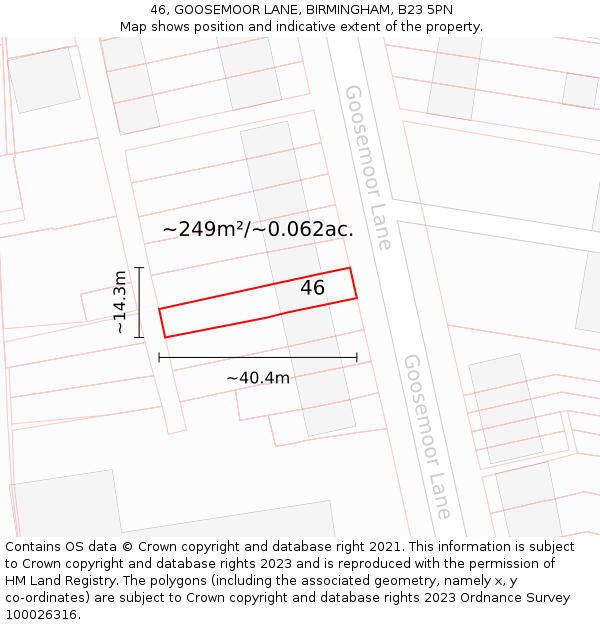 46, GOOSEMOOR LANE, BIRMINGHAM, B23 5PN: Plot and title map