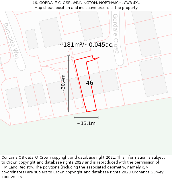 46, GORDALE CLOSE, WINNINGTON, NORTHWICH, CW8 4XU: Plot and title map