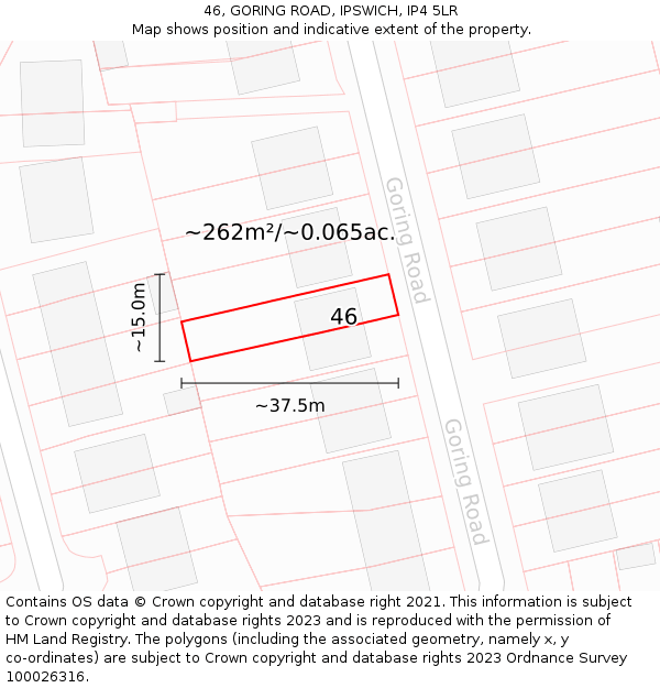 46, GORING ROAD, IPSWICH, IP4 5LR: Plot and title map