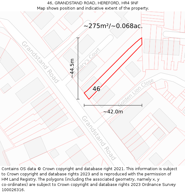46, GRANDSTAND ROAD, HEREFORD, HR4 9NF: Plot and title map