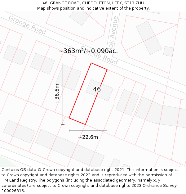 46, GRANGE ROAD, CHEDDLETON, LEEK, ST13 7HU: Plot and title map