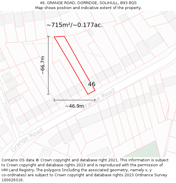 46, GRANGE ROAD, DORRIDGE, SOLIHULL, B93 8QS: Plot and title map