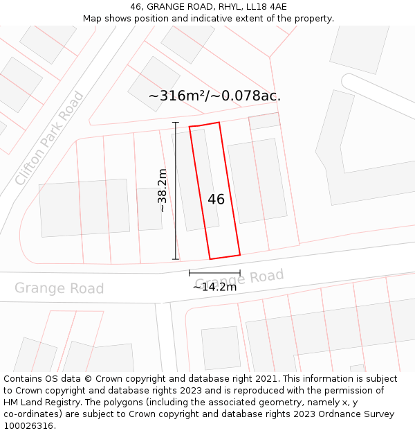 46, GRANGE ROAD, RHYL, LL18 4AE: Plot and title map