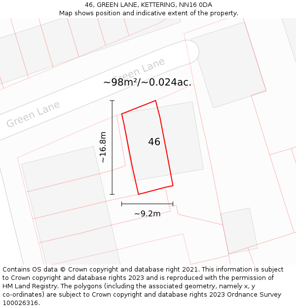 46, GREEN LANE, KETTERING, NN16 0DA: Plot and title map