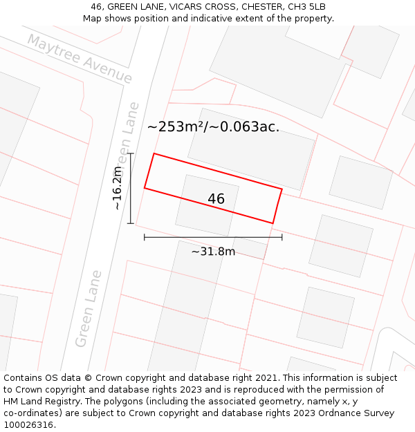 46, GREEN LANE, VICARS CROSS, CHESTER, CH3 5LB: Plot and title map