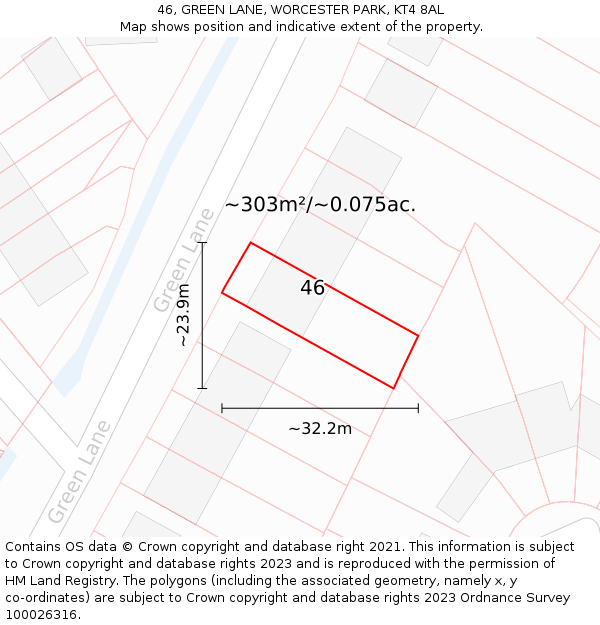 46, GREEN LANE, WORCESTER PARK, KT4 8AL: Plot and title map
