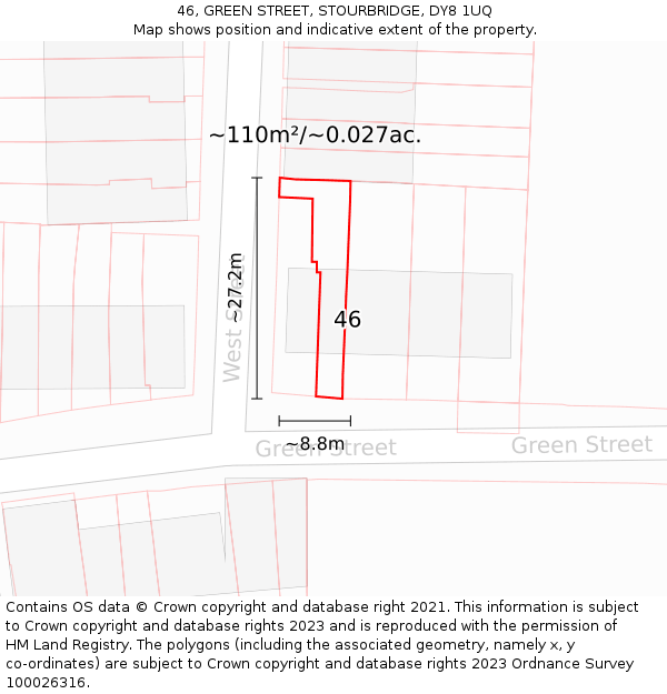 46, GREEN STREET, STOURBRIDGE, DY8 1UQ: Plot and title map