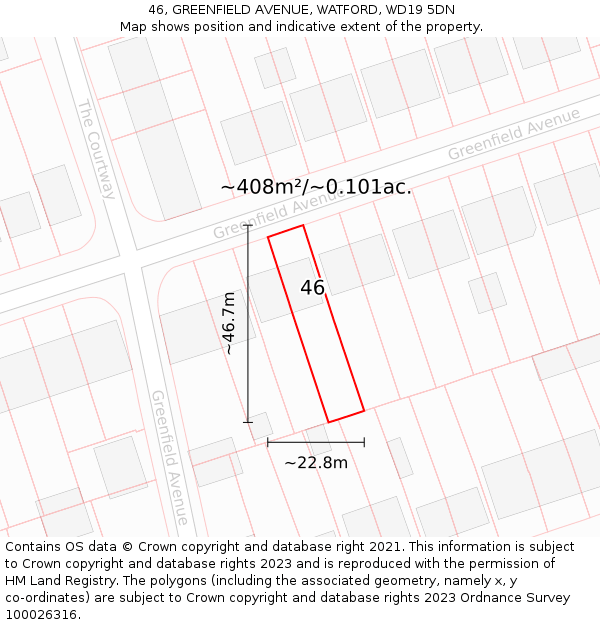 46, GREENFIELD AVENUE, WATFORD, WD19 5DN: Plot and title map