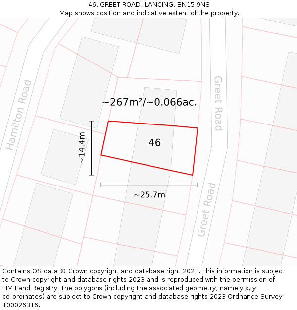46, GREET ROAD, LANCING, BN15 9NS: Plot and title map