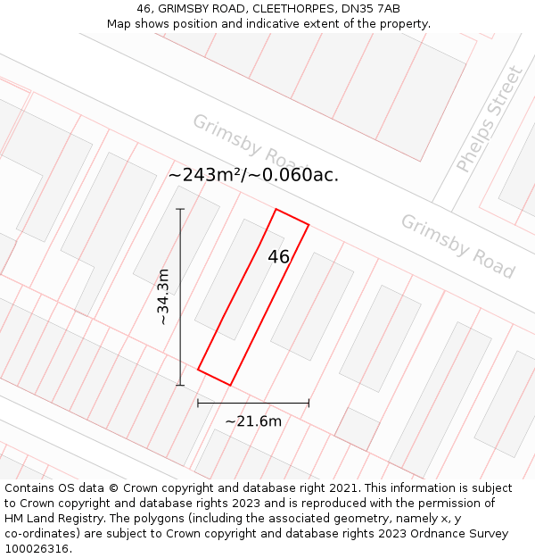 46, GRIMSBY ROAD, CLEETHORPES, DN35 7AB: Plot and title map