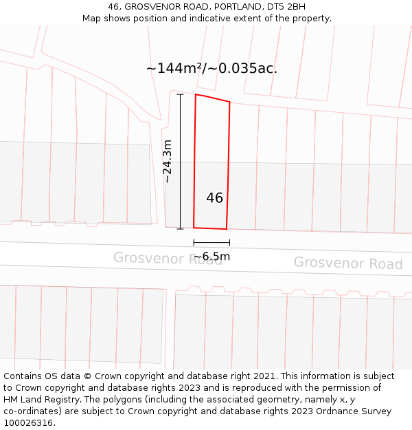 46, GROSVENOR ROAD, PORTLAND, DT5 2BH: Plot and title map