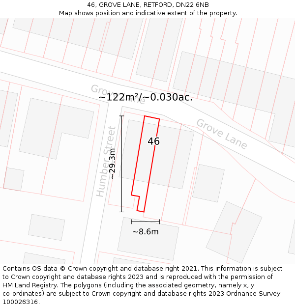 46, GROVE LANE, RETFORD, DN22 6NB: Plot and title map