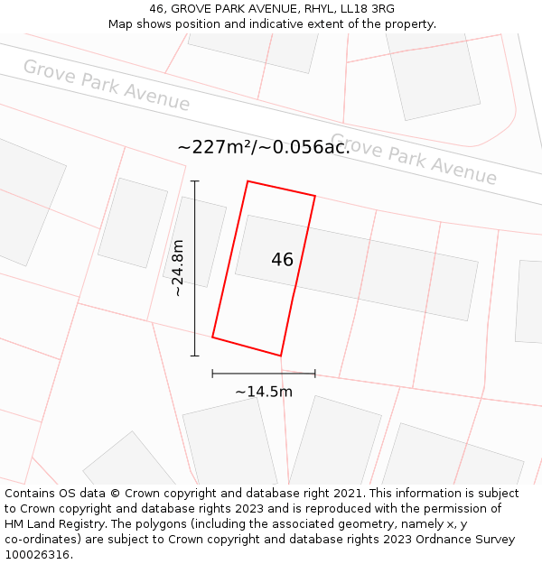 46, GROVE PARK AVENUE, RHYL, LL18 3RG: Plot and title map