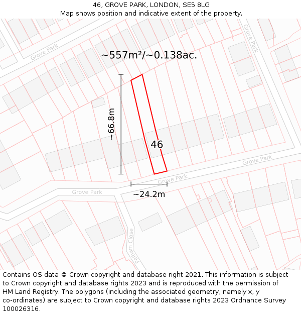 46, GROVE PARK, LONDON, SE5 8LG: Plot and title map
