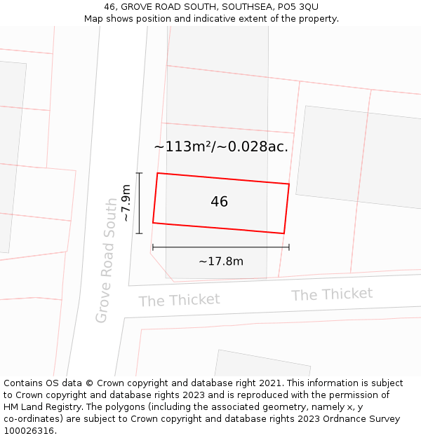 46, GROVE ROAD SOUTH, SOUTHSEA, PO5 3QU: Plot and title map