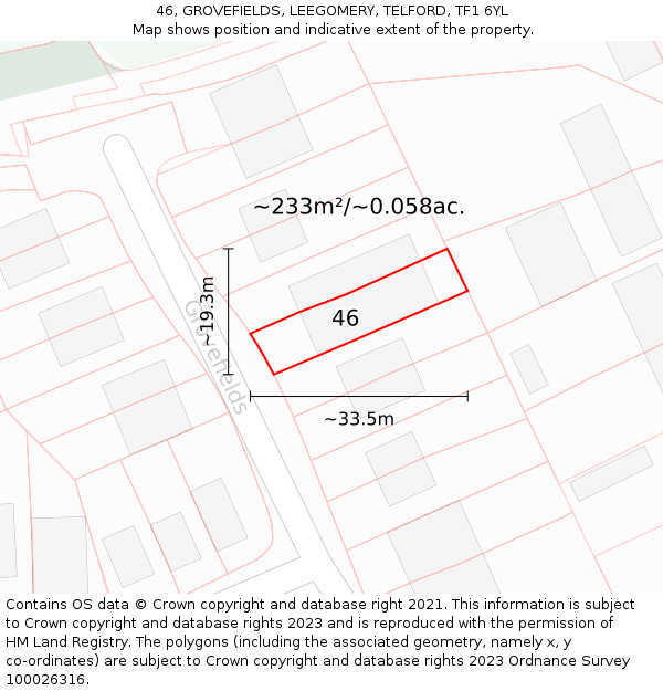 46, GROVEFIELDS, LEEGOMERY, TELFORD, TF1 6YL: Plot and title map