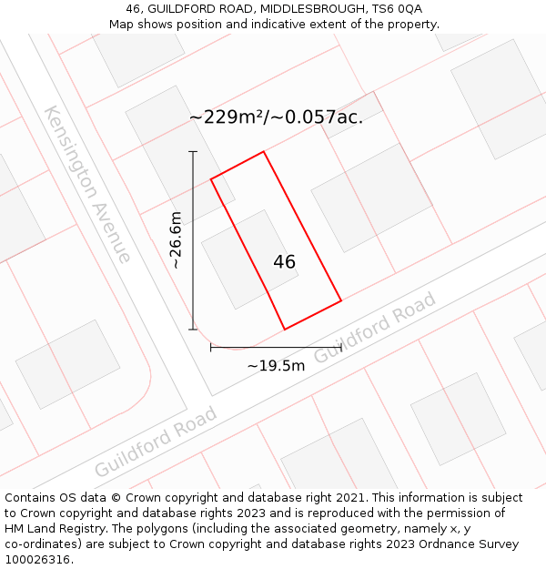 46, GUILDFORD ROAD, MIDDLESBROUGH, TS6 0QA: Plot and title map
