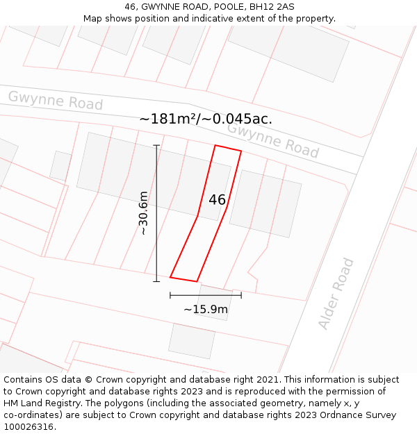 46, GWYNNE ROAD, POOLE, BH12 2AS: Plot and title map