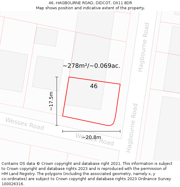 46, HAGBOURNE ROAD, DIDCOT, OX11 8DR: Plot and title map