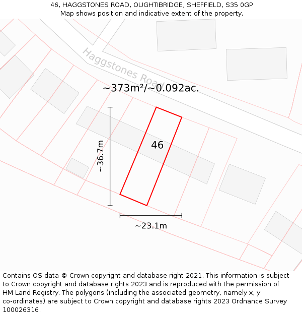 46, HAGGSTONES ROAD, OUGHTIBRIDGE, SHEFFIELD, S35 0GP: Plot and title map
