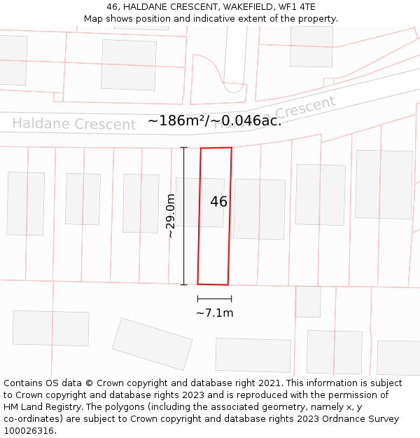 46, HALDANE CRESCENT, WAKEFIELD, WF1 4TE: Plot and title map