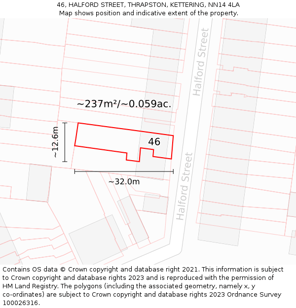 46, HALFORD STREET, THRAPSTON, KETTERING, NN14 4LA: Plot and title map