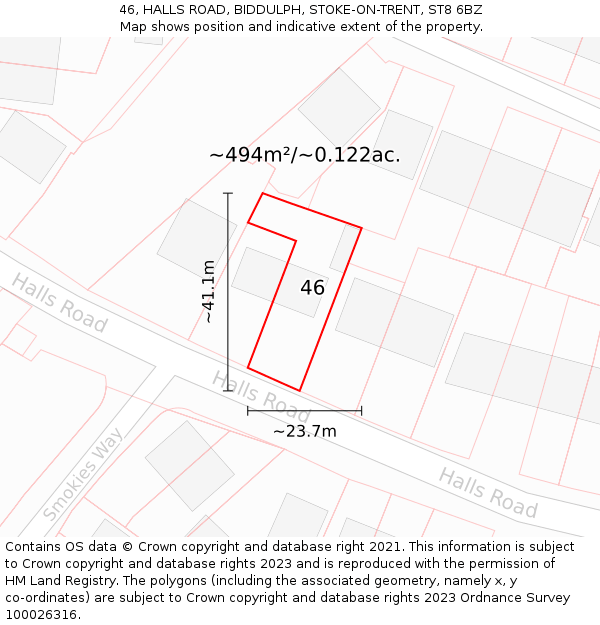 46, HALLS ROAD, BIDDULPH, STOKE-ON-TRENT, ST8 6BZ: Plot and title map
