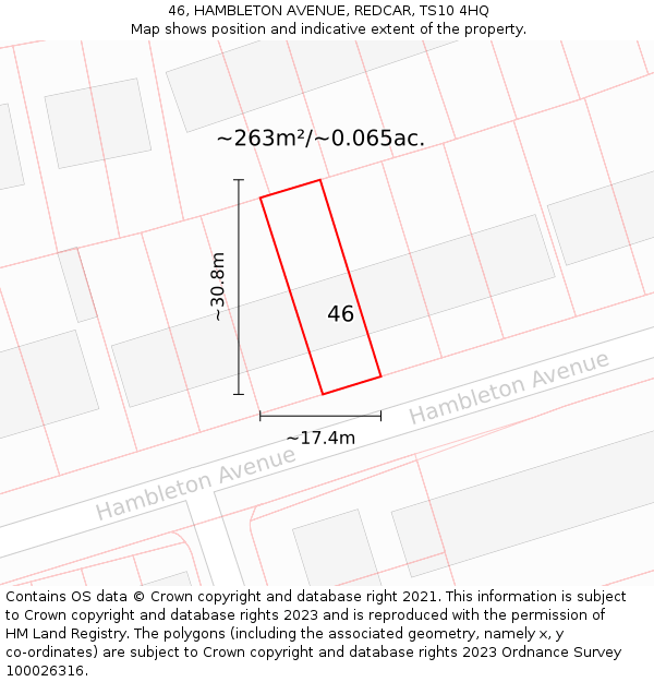 46, HAMBLETON AVENUE, REDCAR, TS10 4HQ: Plot and title map
