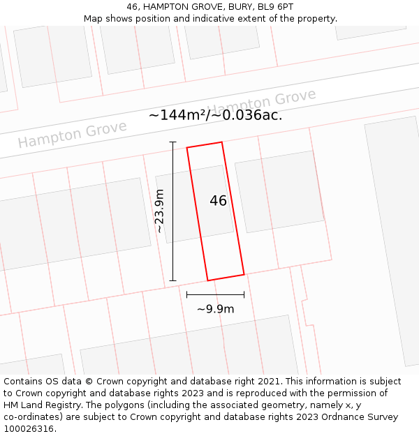 46, HAMPTON GROVE, BURY, BL9 6PT: Plot and title map