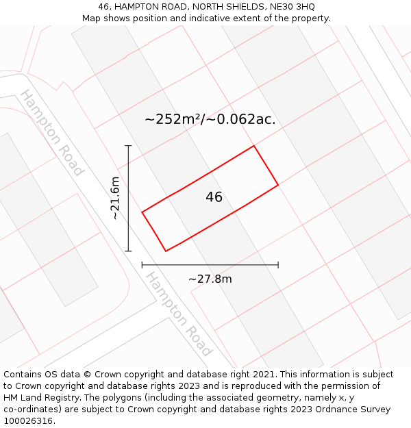 46, HAMPTON ROAD, NORTH SHIELDS, NE30 3HQ: Plot and title map