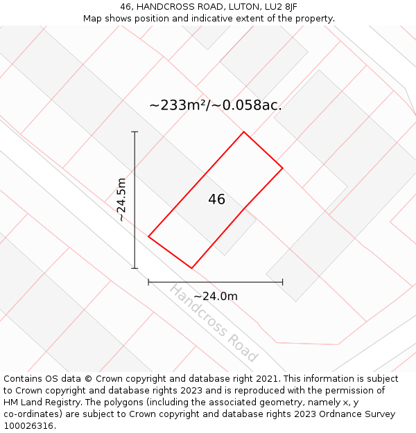 46, HANDCROSS ROAD, LUTON, LU2 8JF: Plot and title map